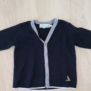 Bonpoint Navy and Gray Cardigan with Gold Accent